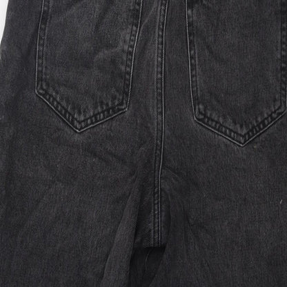 New Look Womens Black Cotton Wide-Leg Jeans Size 8 L31 in Regular Button