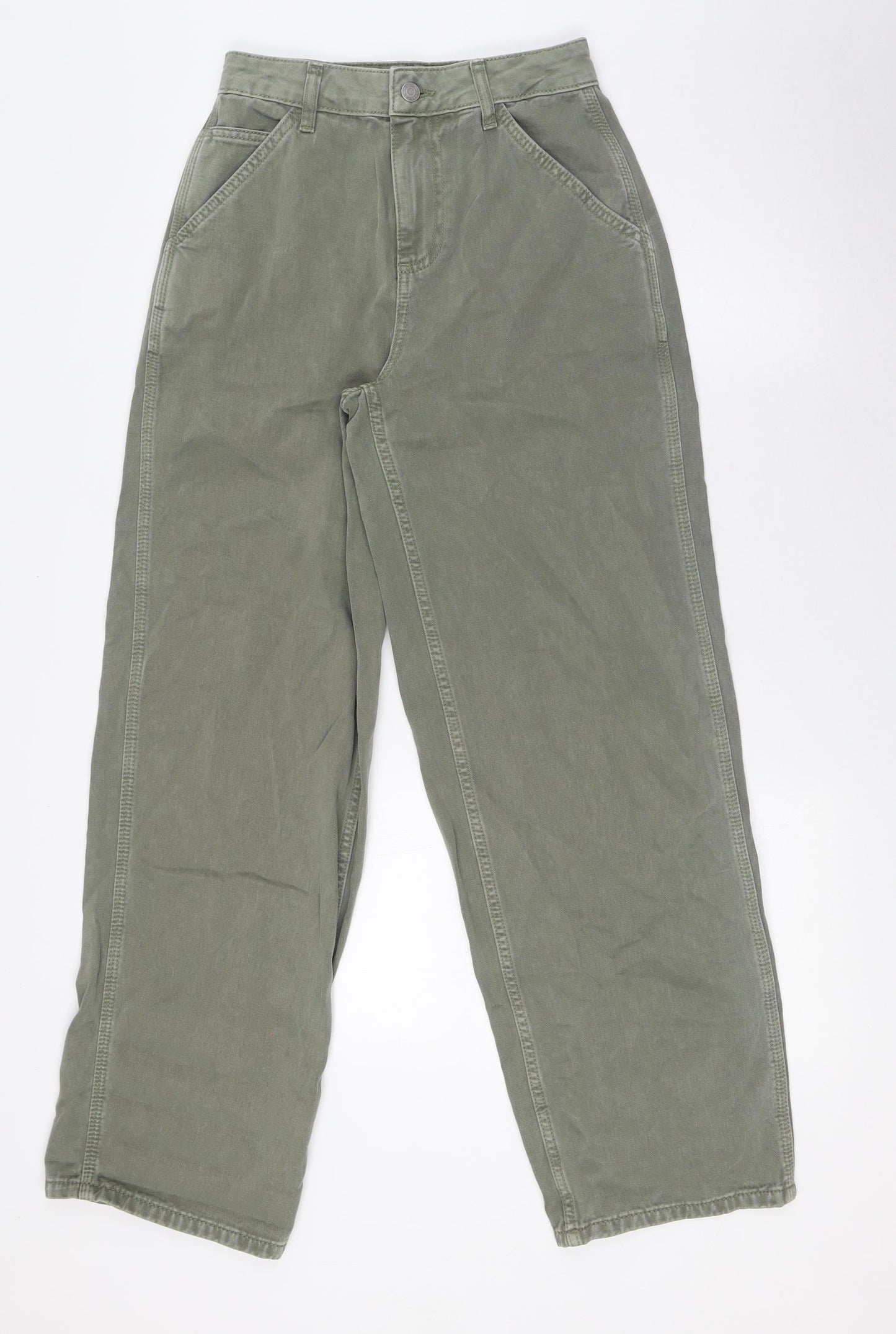 ASOS Womens Green Cotton Wide-Leg Jeans Size 4 L30 in Regular Button