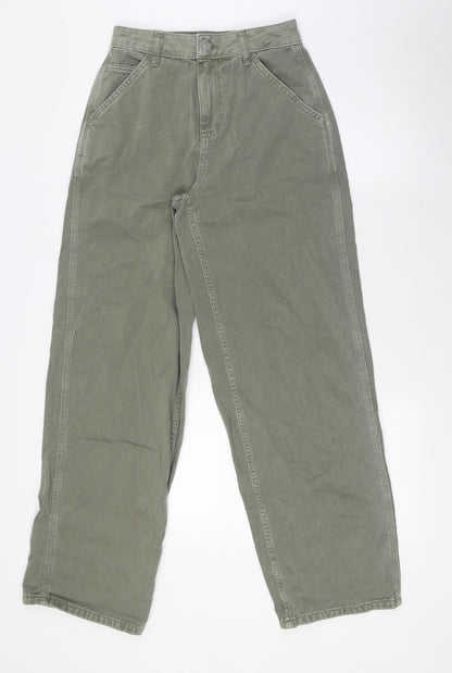 ASOS Womens Green Cotton Wide-Leg Jeans Size 4 L30 in Regular Button