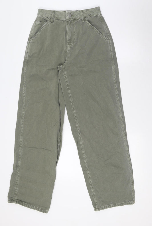 ASOS Womens Green Cotton Wide-Leg Jeans Size 4 L30 in Regular Button