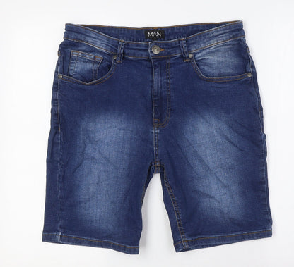 MAN Mens Blue Cotton Bermuda Shorts Size 34 in L9 in Regular Button