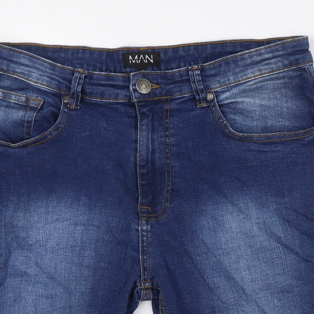 MAN Mens Blue Cotton Bermuda Shorts Size 34 in L9 in Regular Button