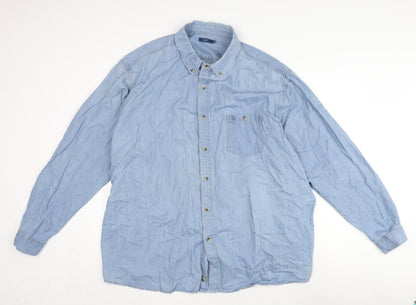 Cotton Traders Mens Blue Cotton Button-Up Size 18 Collared Button