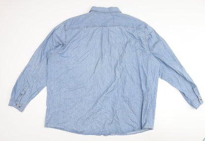 Cotton Traders Mens Blue Cotton Button-Up Size 18 Collared Button