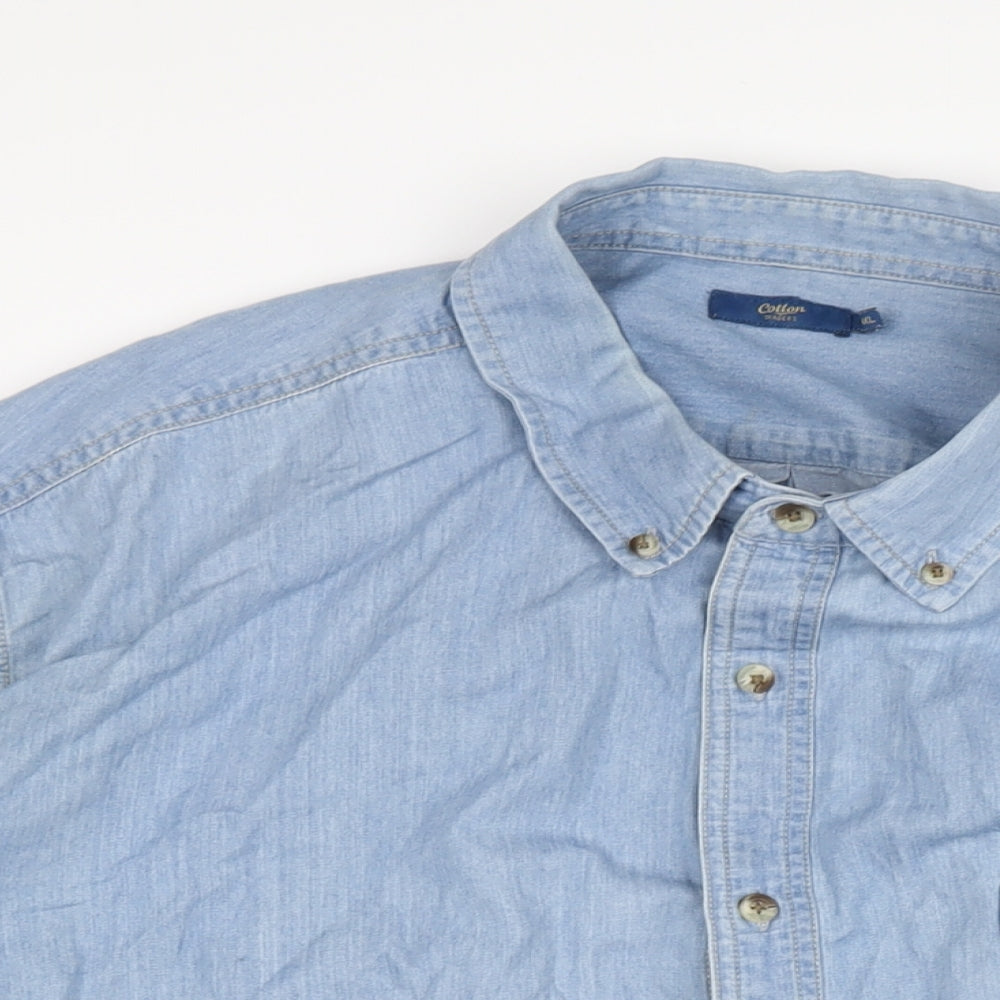 Cotton Traders Mens Blue Cotton Button-Up Size 18 Collared Button