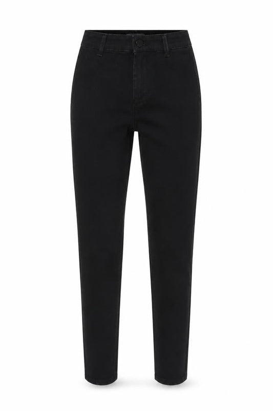 Front view of Denim & Co. women’s black cotton blend straight jeans, size UK 6, 26-inch leg regular zip