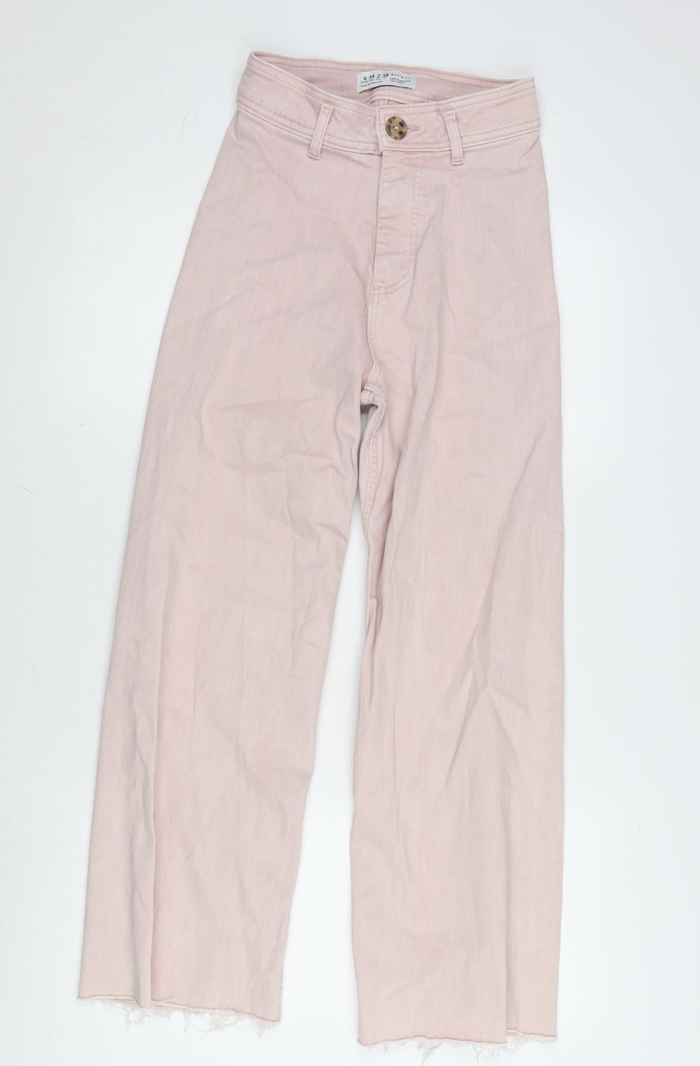 Denim & Co. Womens Pink Cotton Blend Wide-Leg Jeans Size 6 L26.5 in Regular Zip