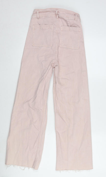 Denim & Co. Womens Pink Cotton Blend Wide-Leg Jeans Size 6 L26.5 in Regular Zip