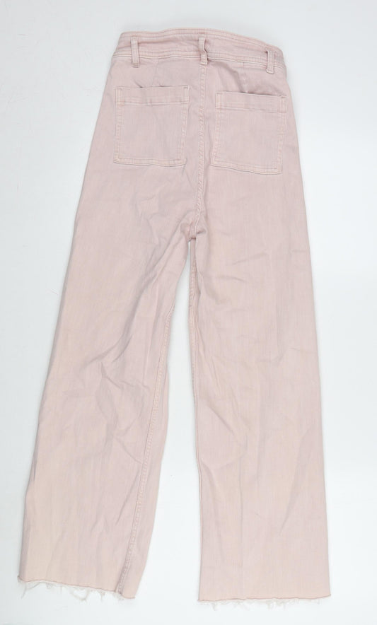 Denim & Co. Womens Pink Cotton Blend Wide-Leg Jeans Size 6 L26.5 in Regular Zip