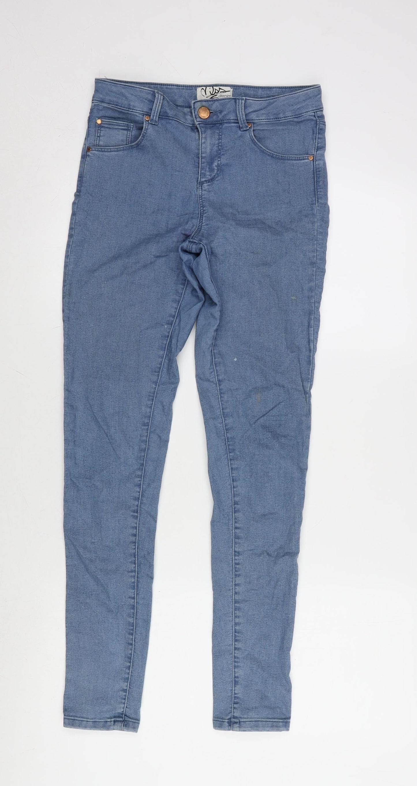 Miss Selfridge Womens Blue Cotton Blend Tapered Jeans Size 8 L29 in Regular Zip