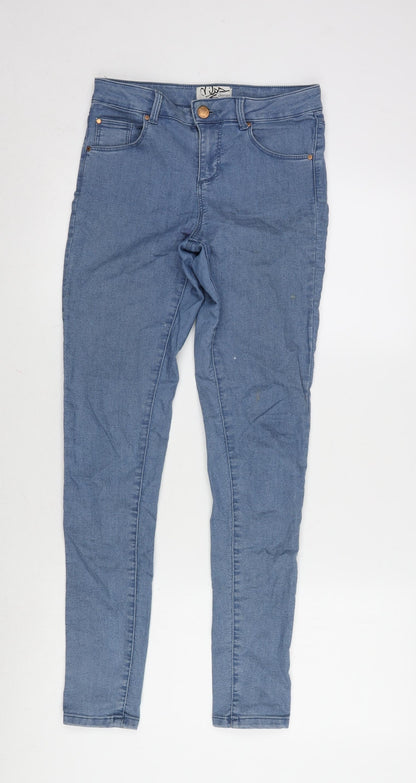 Miss Selfridge Womens Blue Cotton Blend Tapered Jeans Size 8 L29 in Regular Zip