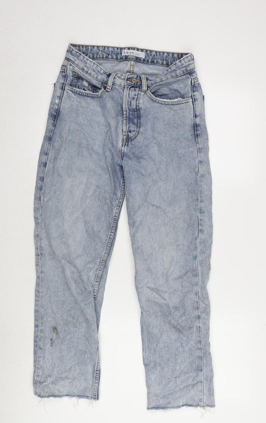 Denim & Co. Womens Blue Cotton Straight Jeans Size 8 L26 in Regular Button - Raw Hem