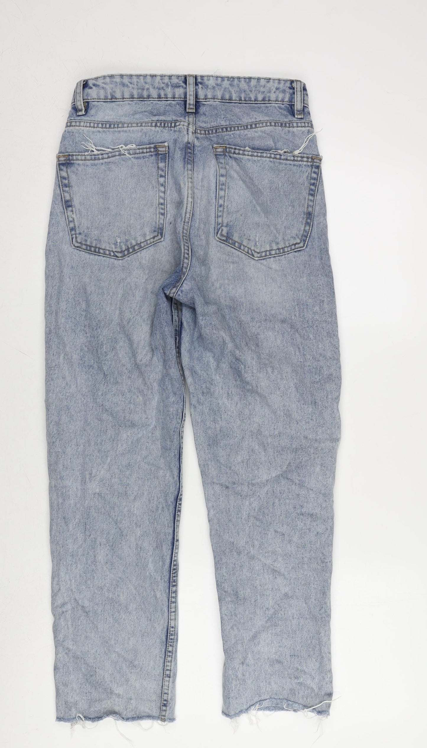 Denim & Co. Womens Blue Cotton Straight Jeans Size 8 L26 in Regular Button - Raw Hem