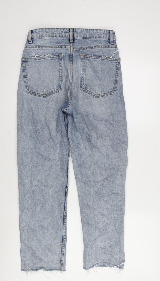 Denim & Co. Womens Blue Cotton Straight Jeans Size 8 L26 in Regular Button - Raw Hem
