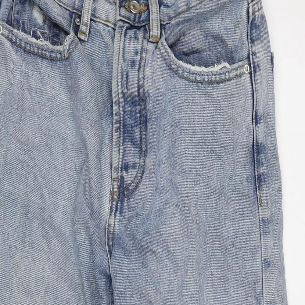 Denim & Co. Womens Blue Cotton Straight Jeans Size 8 L26 in Regular Button - Raw Hem