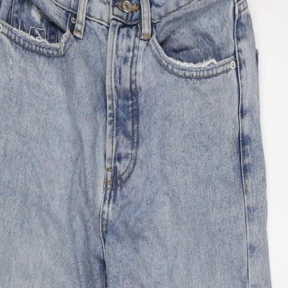 Denim & Co. Womens Blue Cotton Straight Jeans Size 8 L26 in Regular Button - Raw Hem