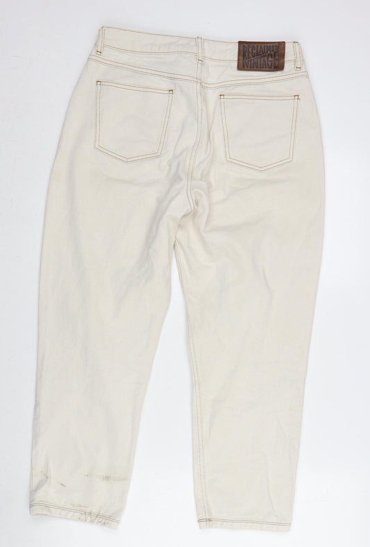 Reclaimed Vintage Womens Ivory Cotton Straight Jeans Size 12 L25.5 in Regular Zip