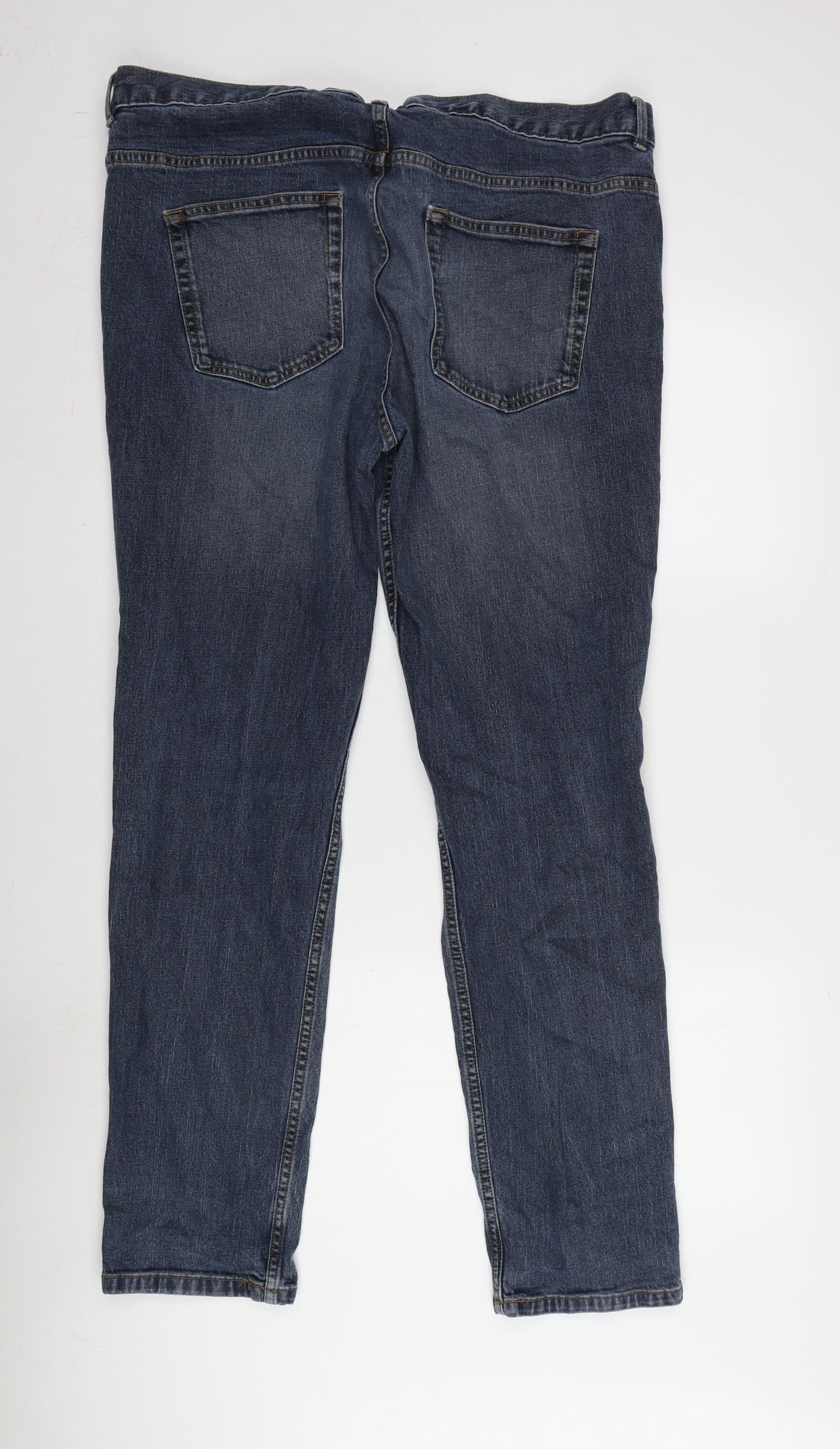 TU Mens Blue Cotton Blend Straight Jeans Size 42 in L34 in Slim Zip