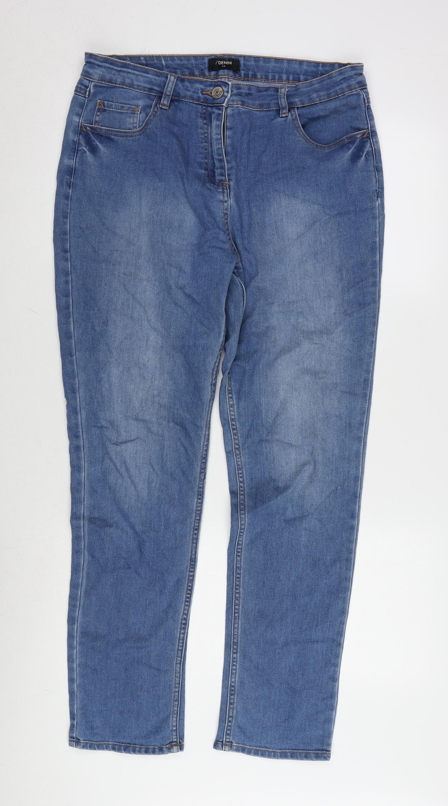 Womens UK Size 14 Denim Regular Fit Straight Blue Jeans