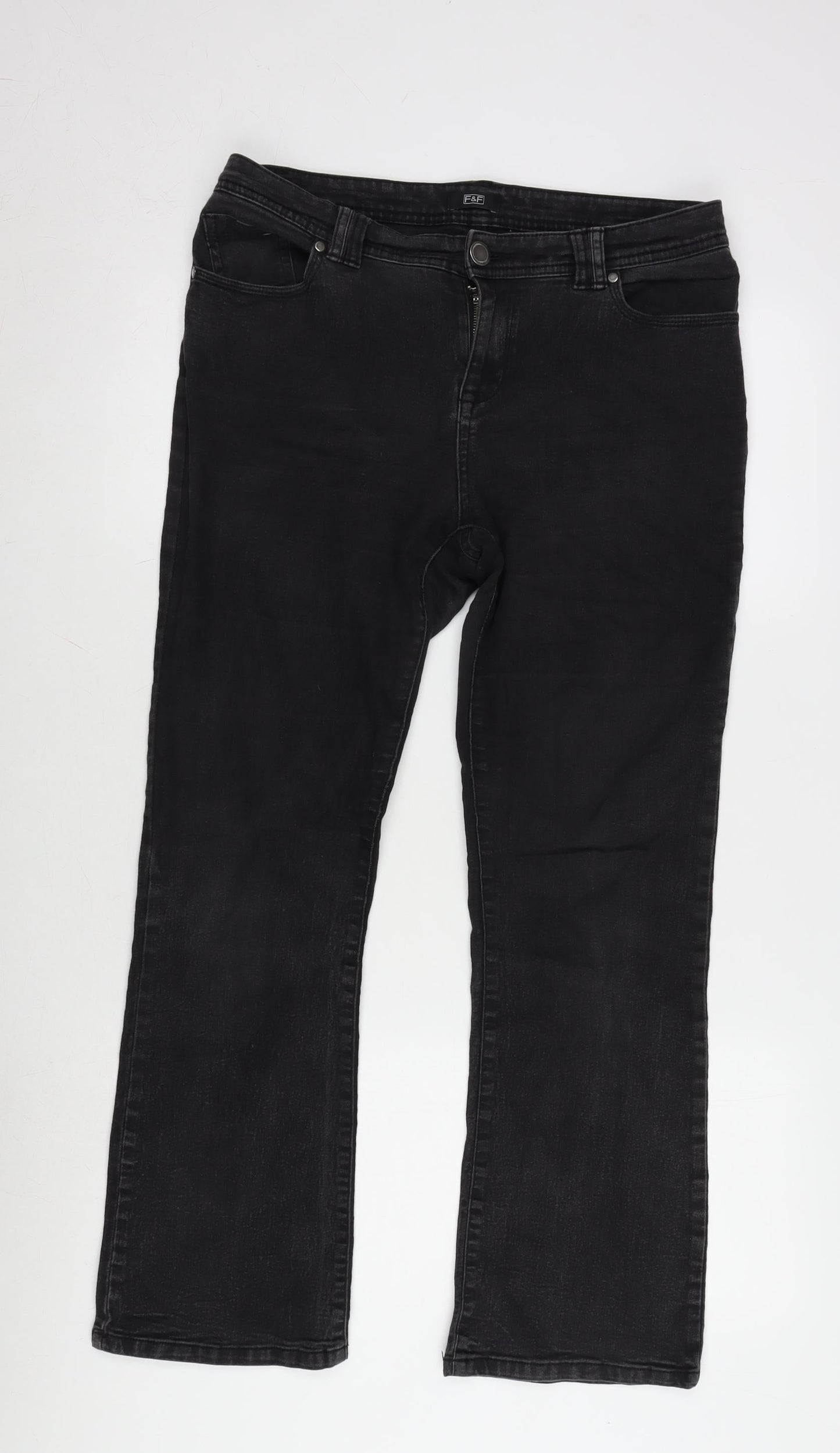 F&F Womens Grey Cotton Blend Bootcut Jeans Size 34 in L28 in Regular Zip