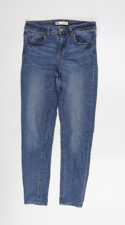 Zara Womens Blue Cotton Blend Tapered Jeans Size 6 L26 in Regular Zip