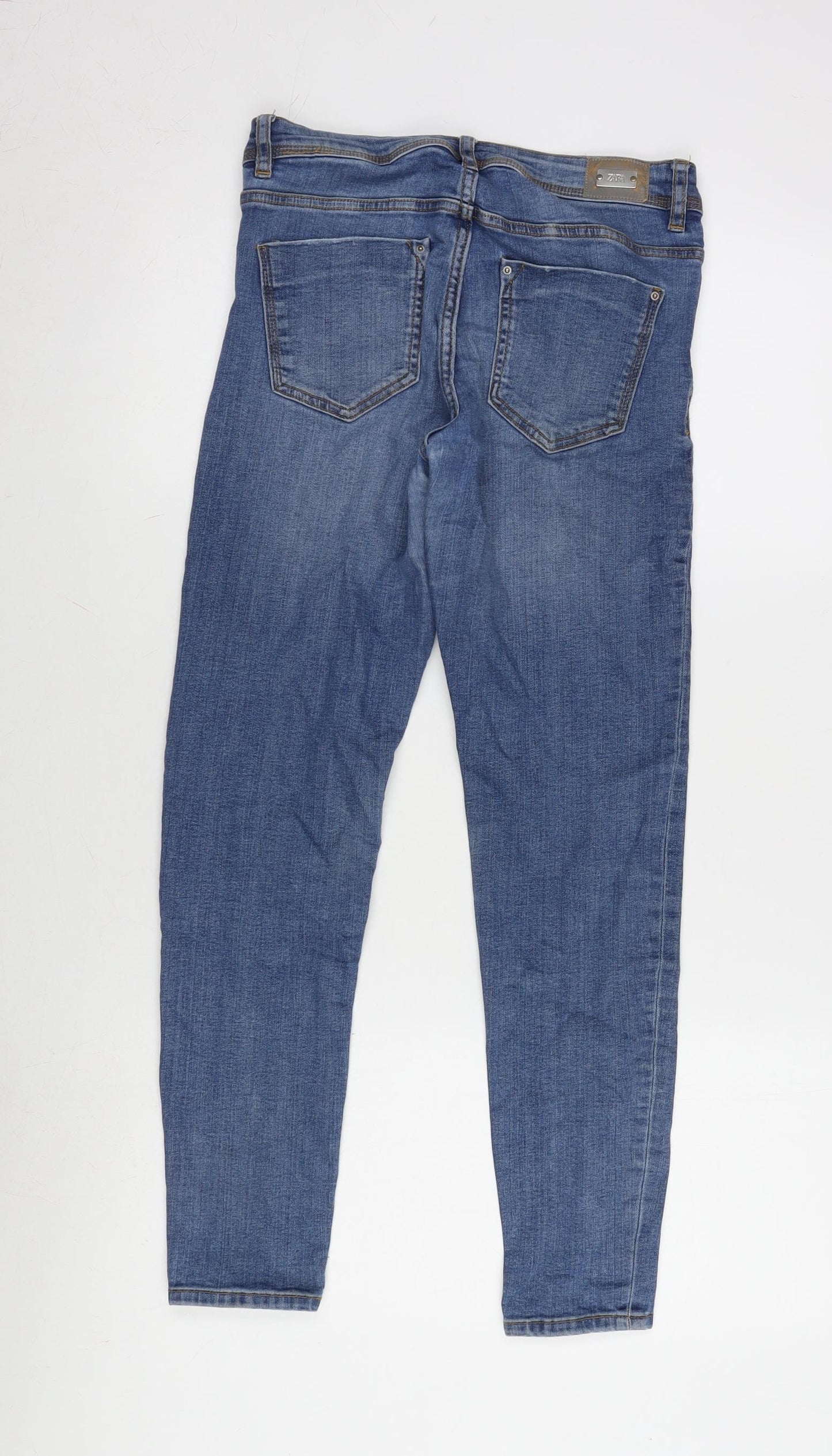 Zara Womens Blue Cotton Blend Tapered Jeans Size 6 L26 in Regular Zip