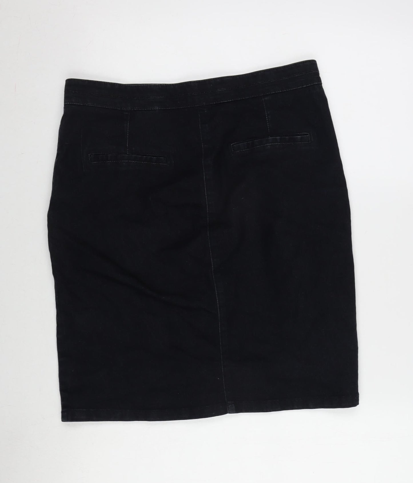 NEXT Womens Blue Cotton A-Line Skirt Size 10 Zip - Vent To Front