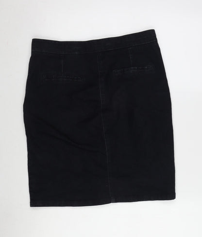 NEXT Womens Blue Cotton A-Line Skirt Size 10 Zip - Vent To Front