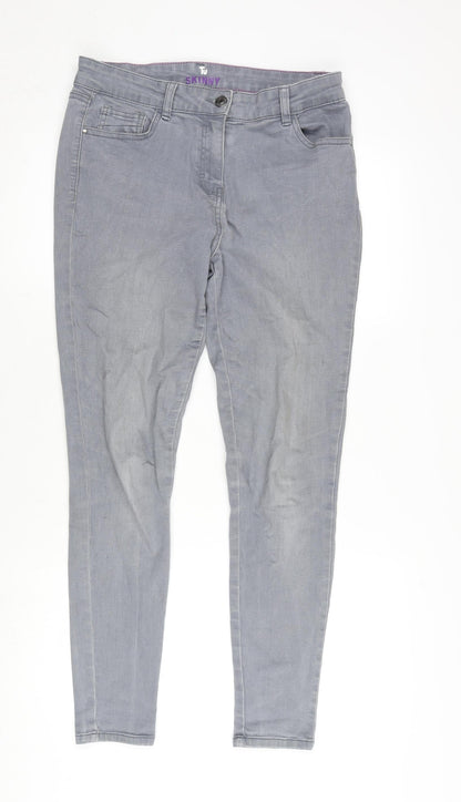 TU Womens Grey Cotton Blend Skinny Jeans Size 14 L28 in Extra-Slim Zip
