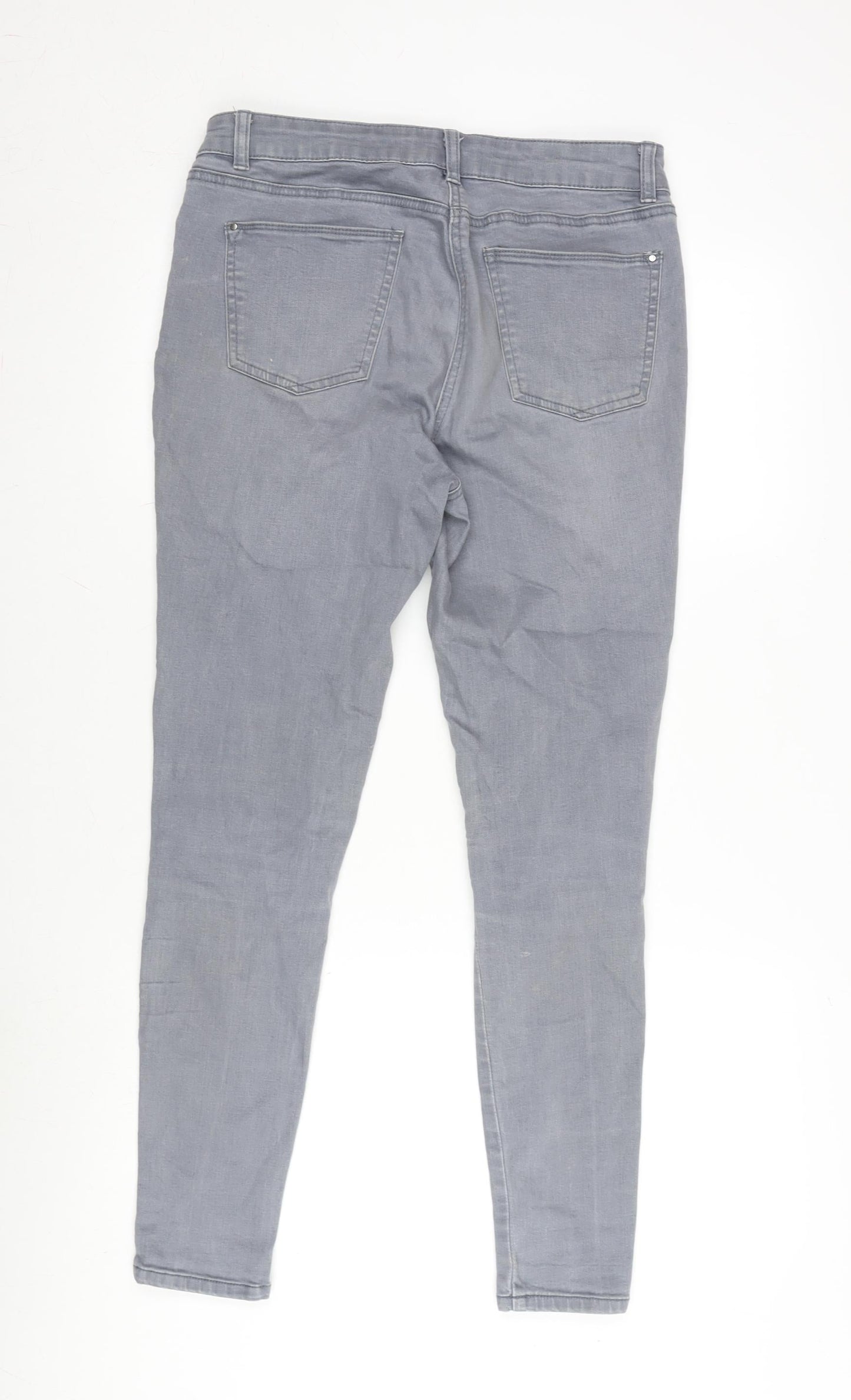 TU Womens Grey Cotton Blend Skinny Jeans Size 14 L28 in Extra-Slim Zip