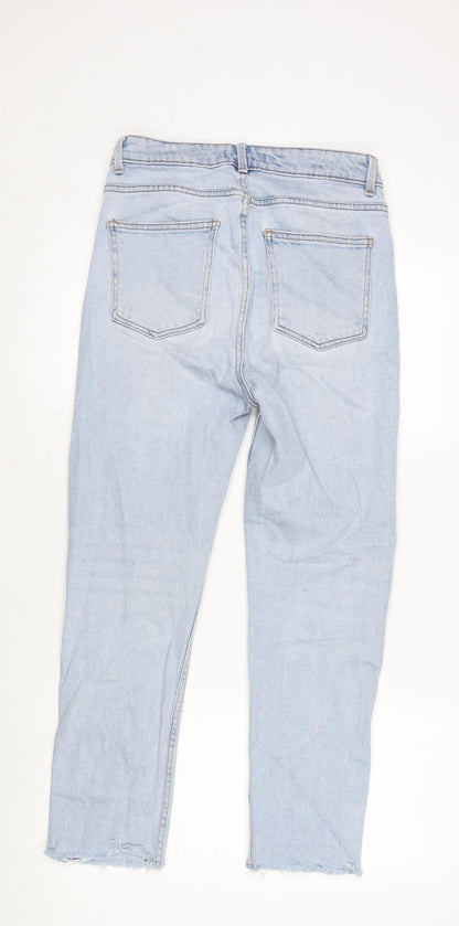 Denim & Co. Womens Blue Cotton Blend Straight Jeans Size 10 L25.5 in Regular Zip - Raw Hem