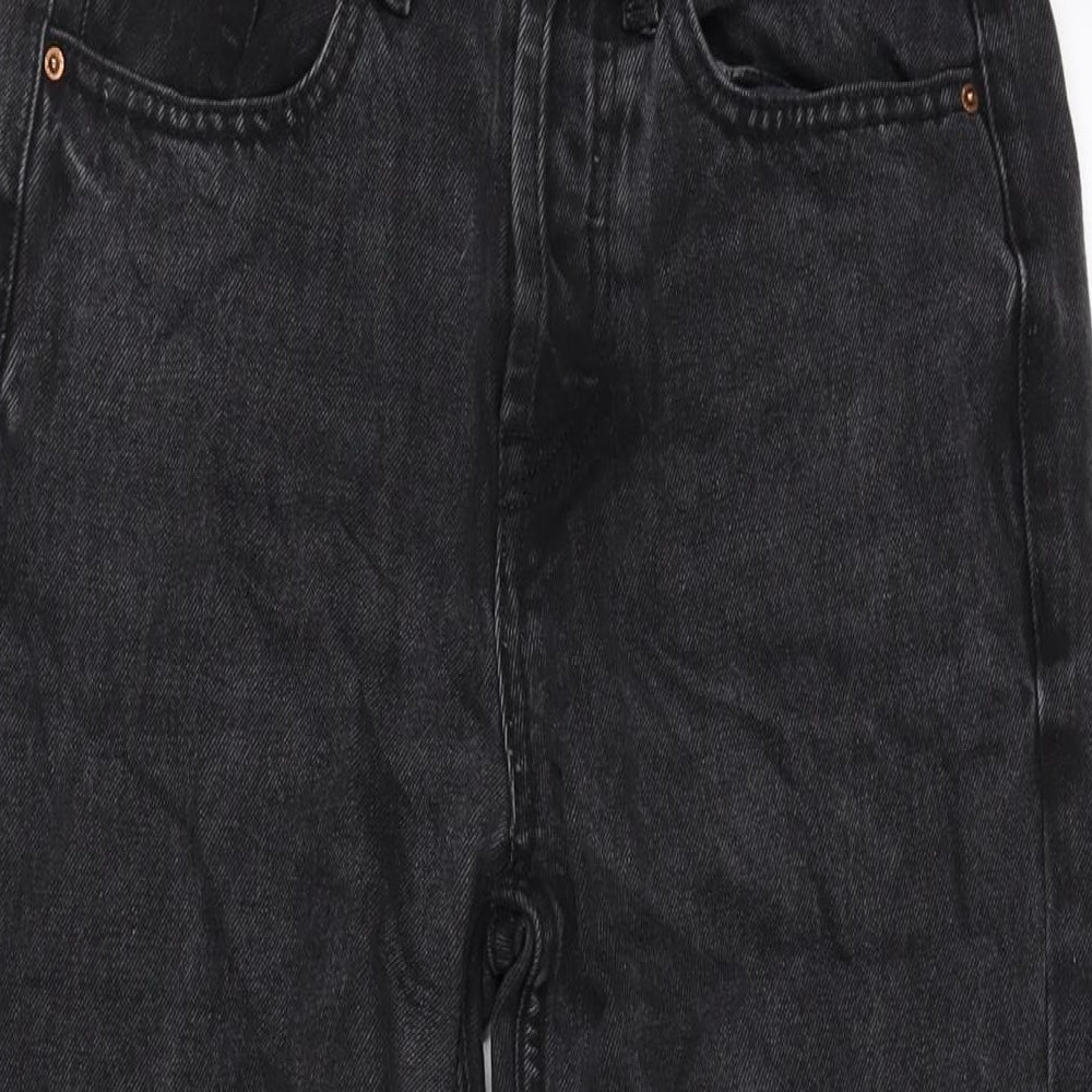 Denim & Co. Womens Grey Cotton Blend Straight Jeans Size 6 L25 in Regular Zip - Raw Hem