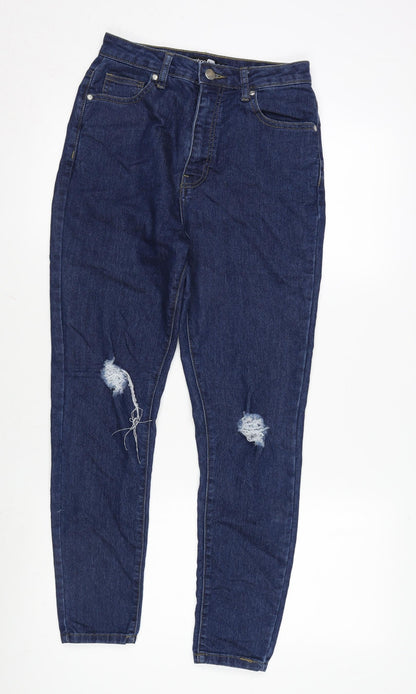 Boohoo Womens Blue Cotton Blend Straight Jeans Size 10 L27 in Regular Zip