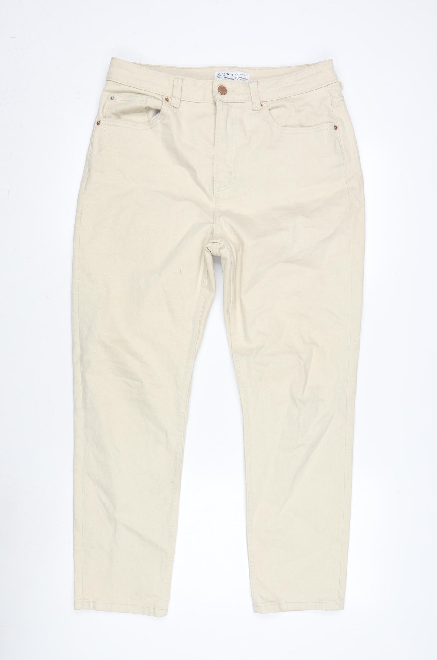 Denim & Co. Womens Beige Cotton Blend Straight Jeans Size 14 L27 in Regular Zip