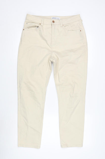 Denim & Co. Womens Beige Cotton Blend Straight Jeans Size 14 L27 in Regular Zip