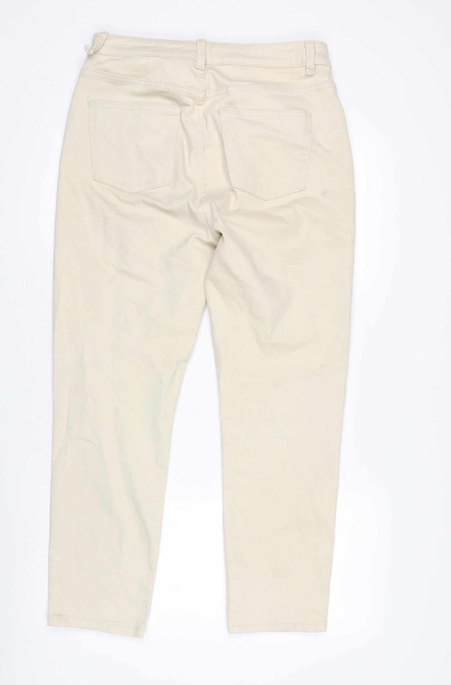 Denim & Co. Womens Beige Cotton Blend Straight Jeans Size 14 L27 in Regular Zip