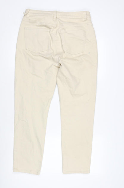 Denim & Co. Womens Beige Cotton Blend Straight Jeans Size 14 L27 in Regular Zip