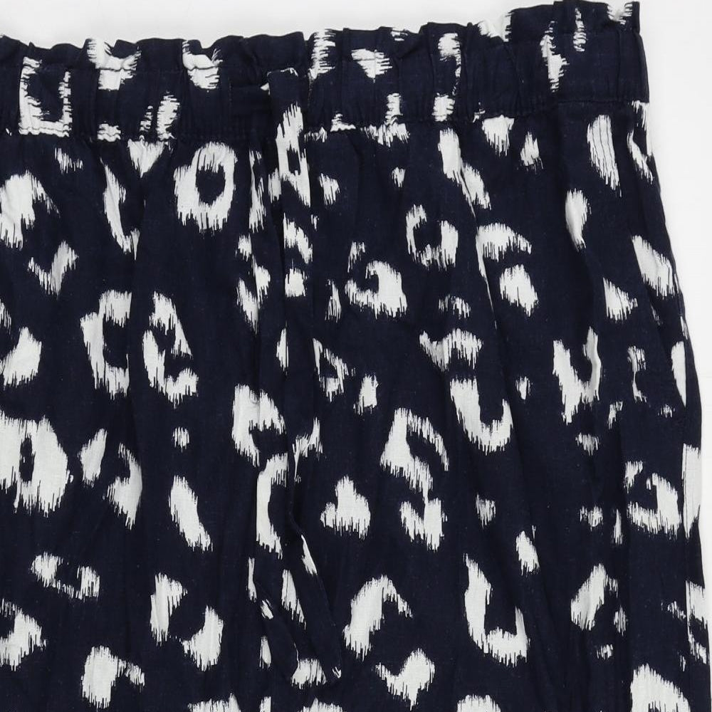 Marks and Spencer Womens Blue Animal Print Linen Straight & Pencil Skirt Size 24 Drawstring - Pockets