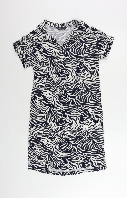 Marks and Spencer Womens Blue Animal Print Viscose Shirt Dress Size 6 Collared Pullover