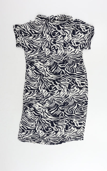 Marks and Spencer Womens Blue Animal Print Viscose Shirt Dress Size 6 Collared Pullover