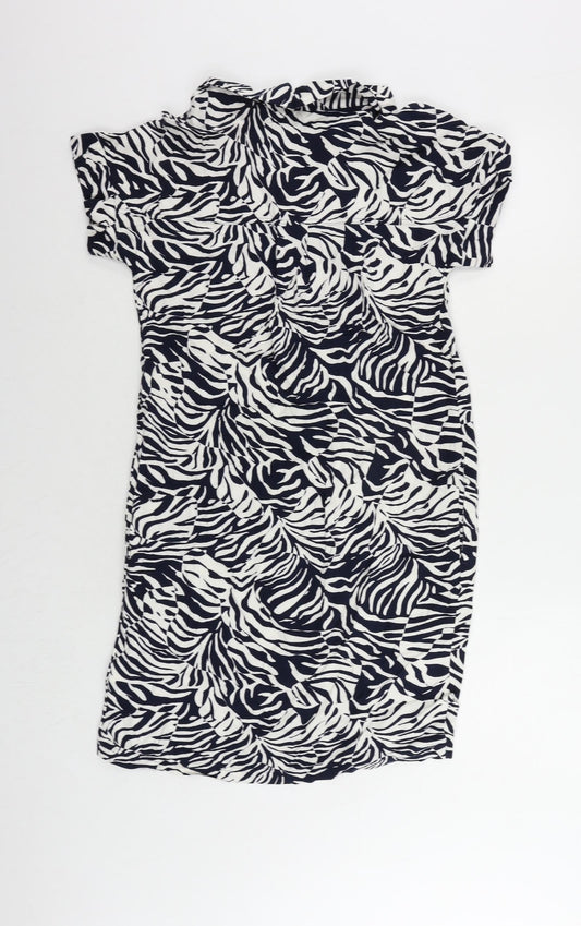 Marks and Spencer Womens Blue Animal Print Viscose Shirt Dress Size 6 Collared Pullover