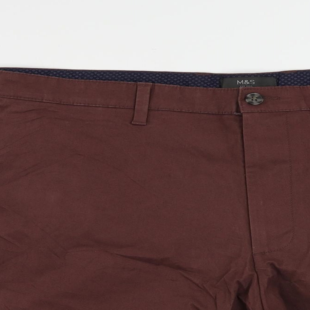 Marks and Spencer Mens Brown Cotton Chino Shorts Size 44 in L8 in Regular Zip
