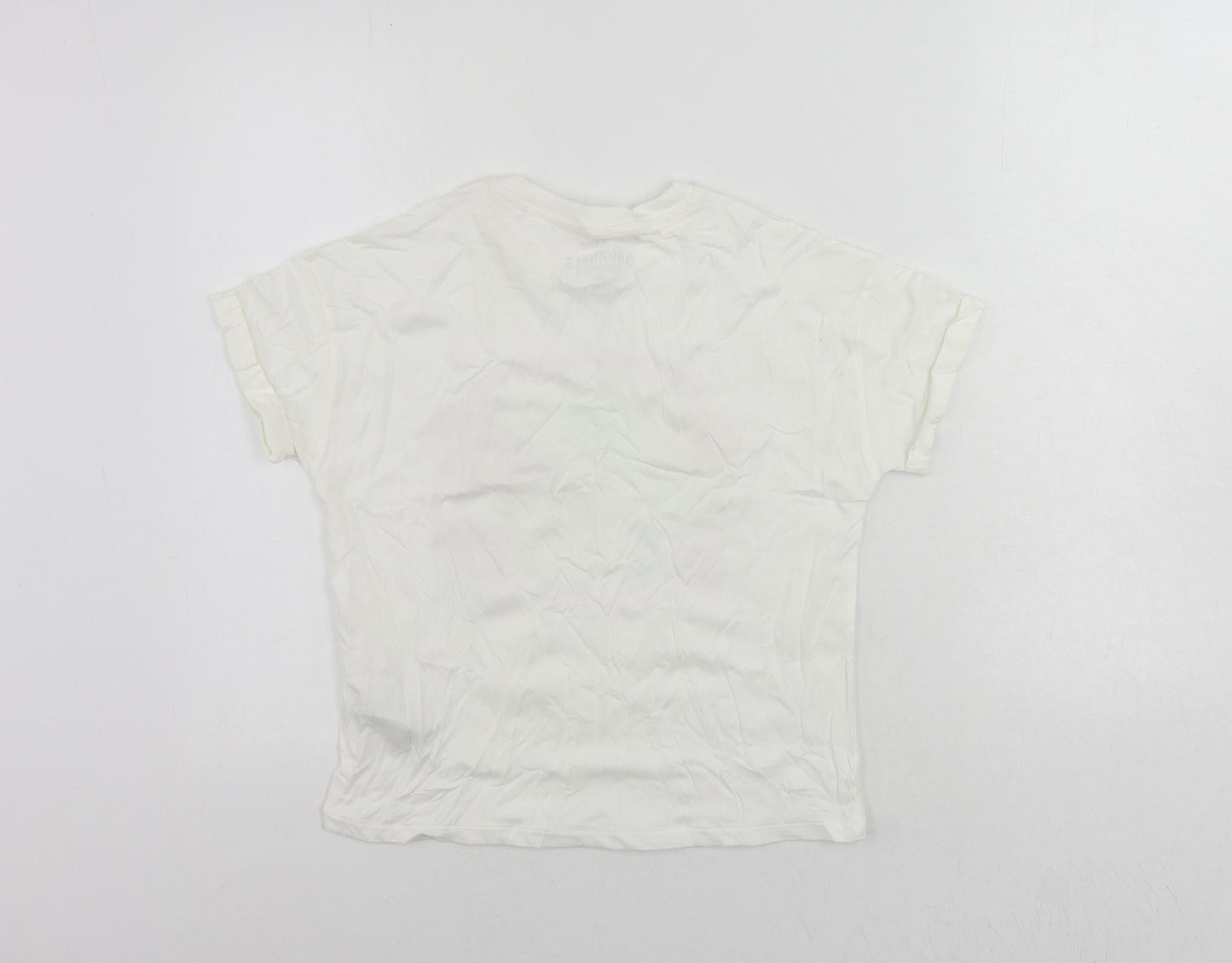 Marks and Spencer Girls White Cotton Pullover T-Shirt Size 10-11 Years Crew Neck Pullover - Vacay