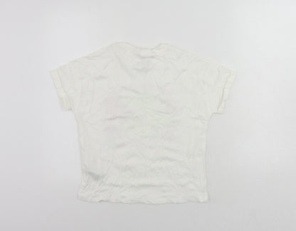 Marks and Spencer Girls White Cotton Pullover T-Shirt Size 10-11 Years Crew Neck Pullover - Vacay