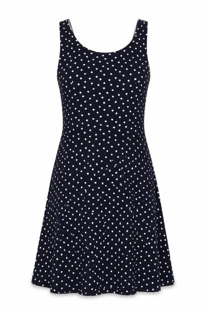 H&M Womens Blue Polka Dot Polyester Skater Dress Size 8 Scoop Neck Pullover