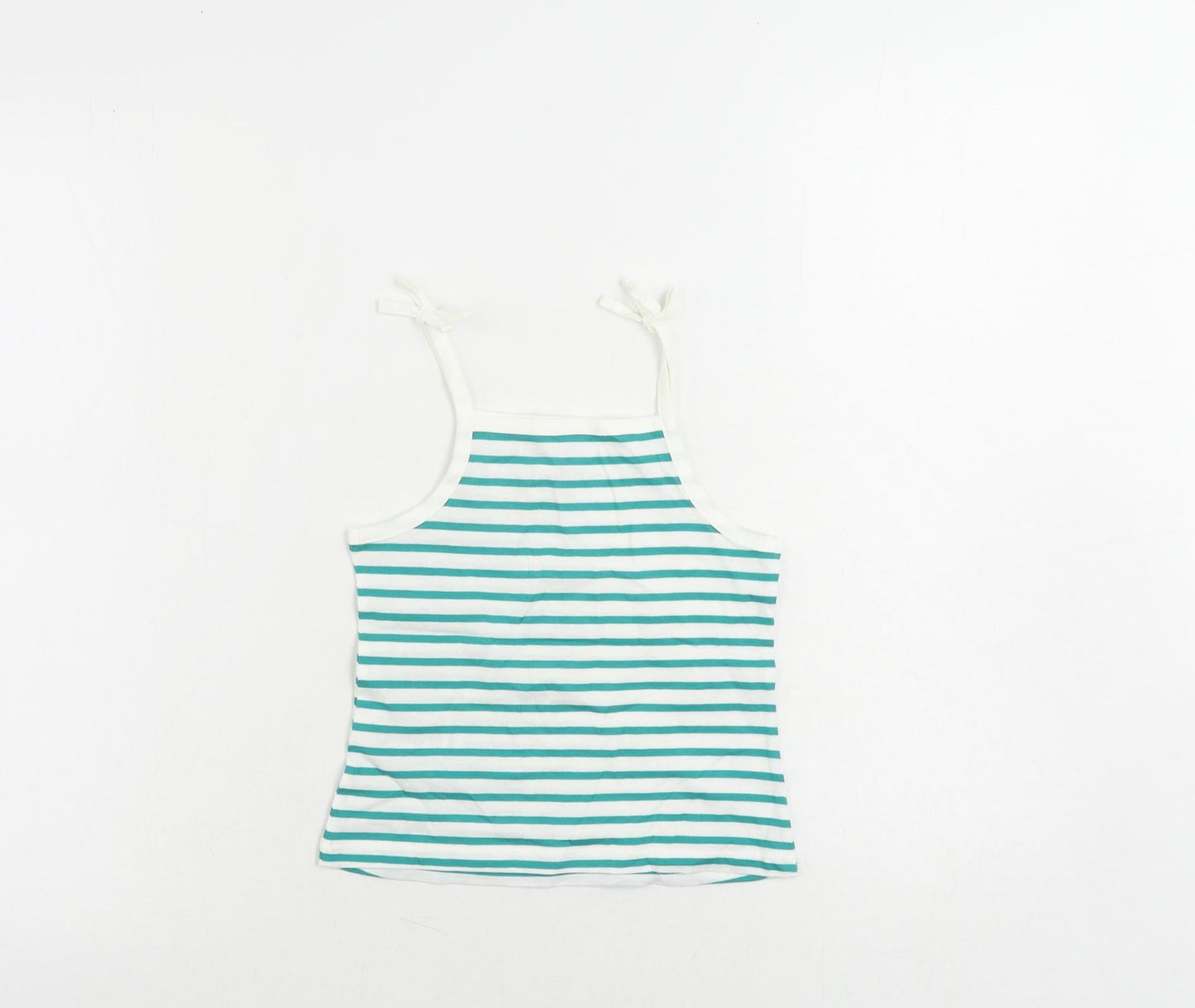 Marks and Spencer Girls Green Striped Cotton Camisole Tank Size 3-4 Years Square Neck Pullover