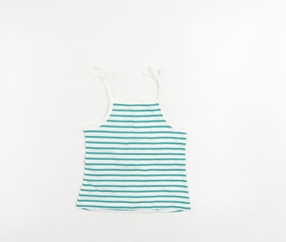 Marks and Spencer Girls Green Striped Cotton Camisole Tank Size 3-4 Years Square Neck Pullover