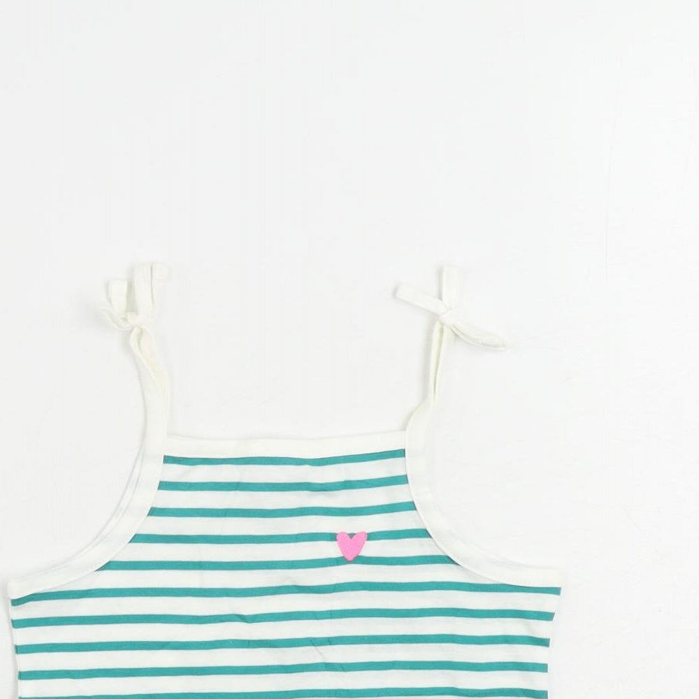 Marks and Spencer Girls Green Striped Cotton Camisole Tank Size 3-4 Years Square Neck Pullover