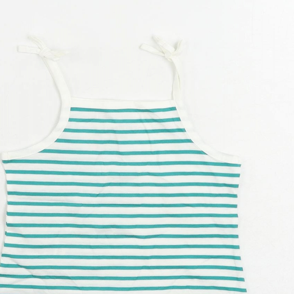 Marks and Spencer Girls Green Striped Cotton Camisole Tank Size 3-4 Years Square Neck Pullover