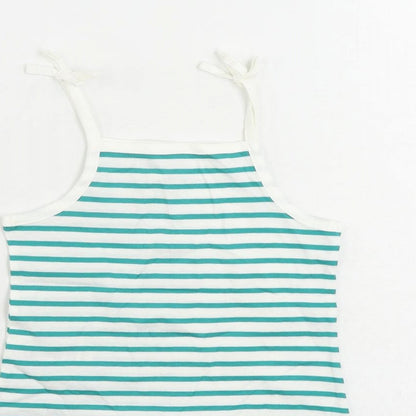Marks and Spencer Girls Green Striped Cotton Camisole Tank Size 3-4 Years Square Neck Pullover